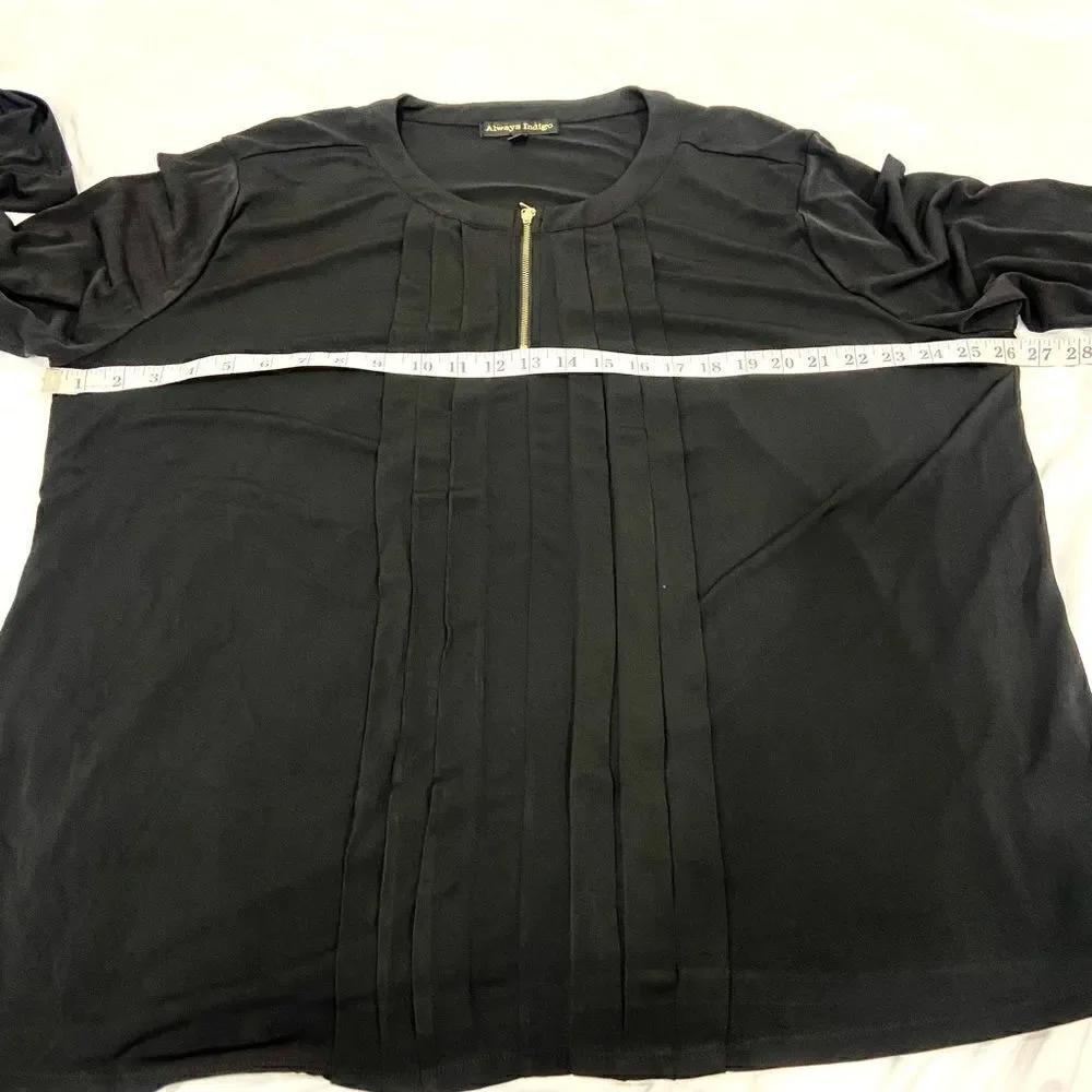 Always Indigo Long Sleeve Black Blouse Size 3X 1/4 Gold Zipper - Picture 12 of 12